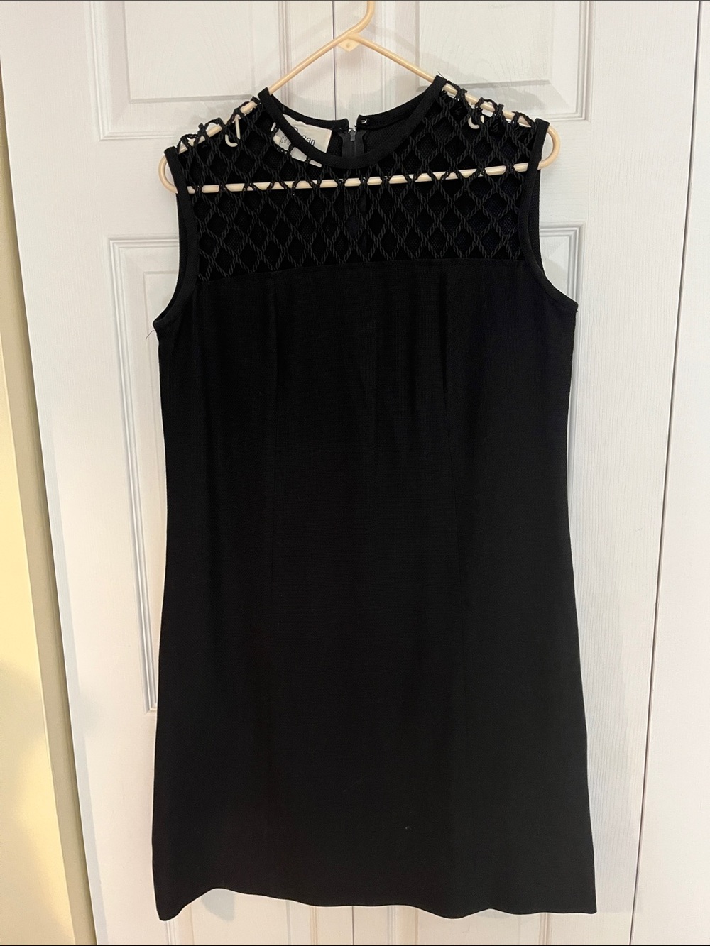 Sleeveless Black Summer linen blend  Dress with Crochet Yoke